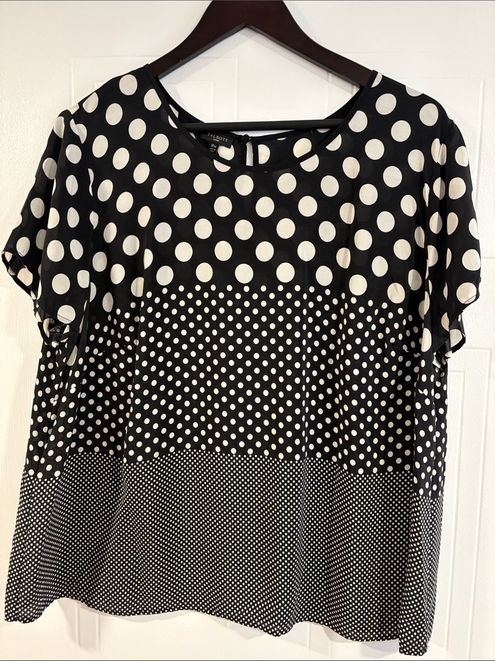Talbots Black and White Polka Dot Short Sleeve Blouse